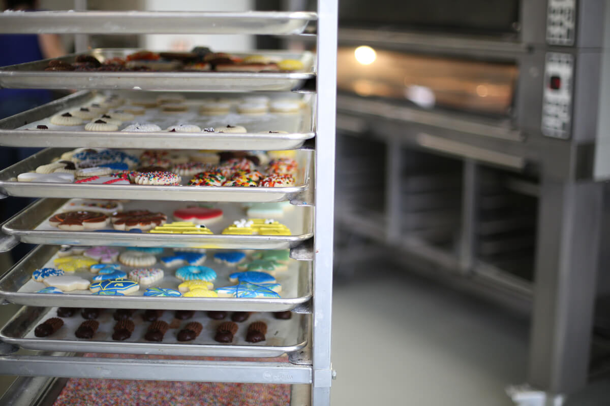 Cart of Cookies On Baking Trays