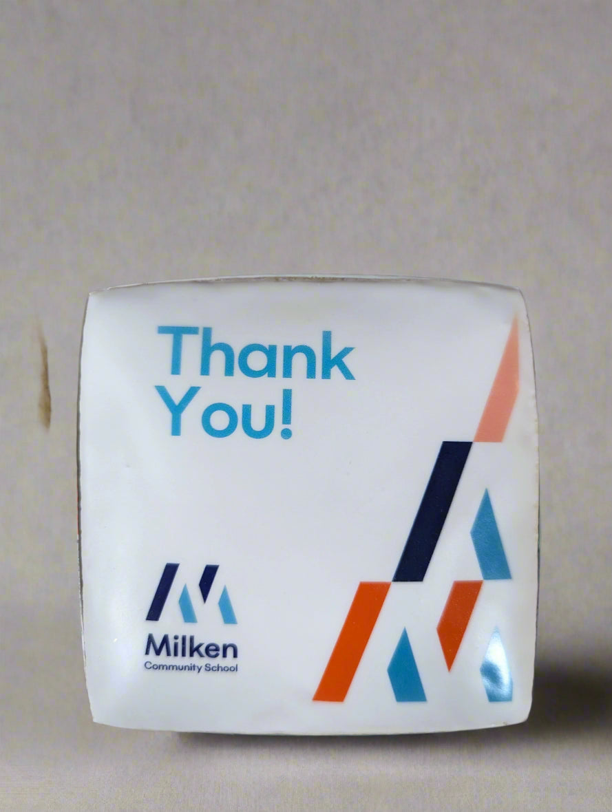 White cookie with Milken Community School