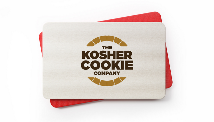 kosher cookie gift card  with 'The Kosher Cookie Company' logo on a white background